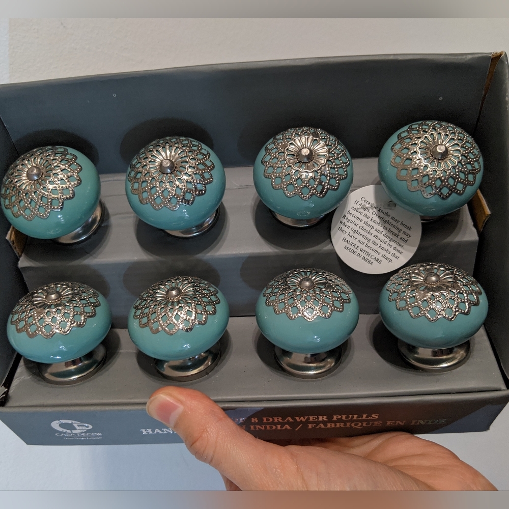 Casa Decor 8 Drawer Pulls Knobs  Home Decor Grey Silver Ceramic